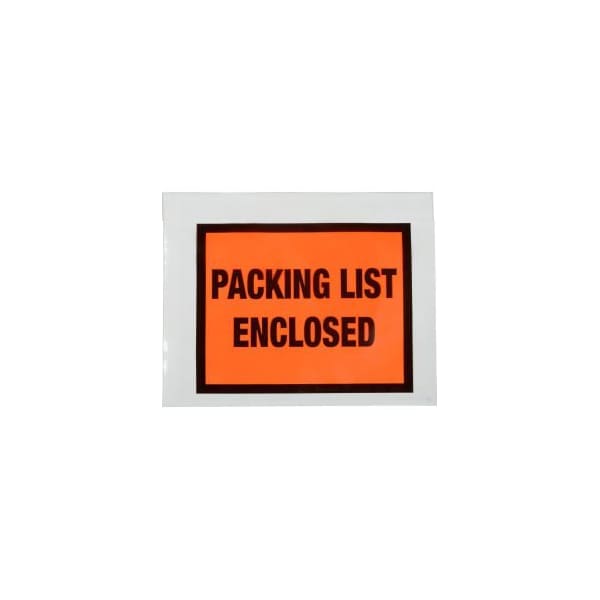 The Packaging Wholesalers Full Face Envelopes, "Packing List Enclosed" Print, 7"L x 5-1/2"W, Orange, 1000/Pack ENVPQ22 - main
